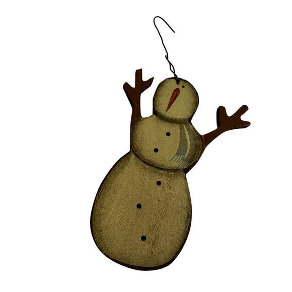 Primitive Farmhouse Christmas Wooden Snowman Tree Ornament - Picture 1 of 4